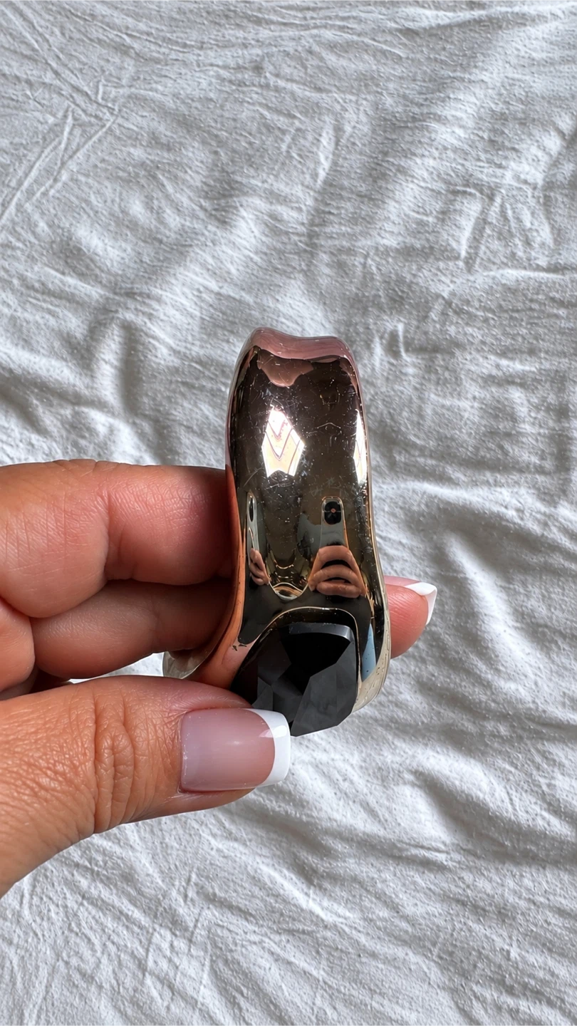 Silver Tone Cuff Bracelet with Dark Stone - photo 3
