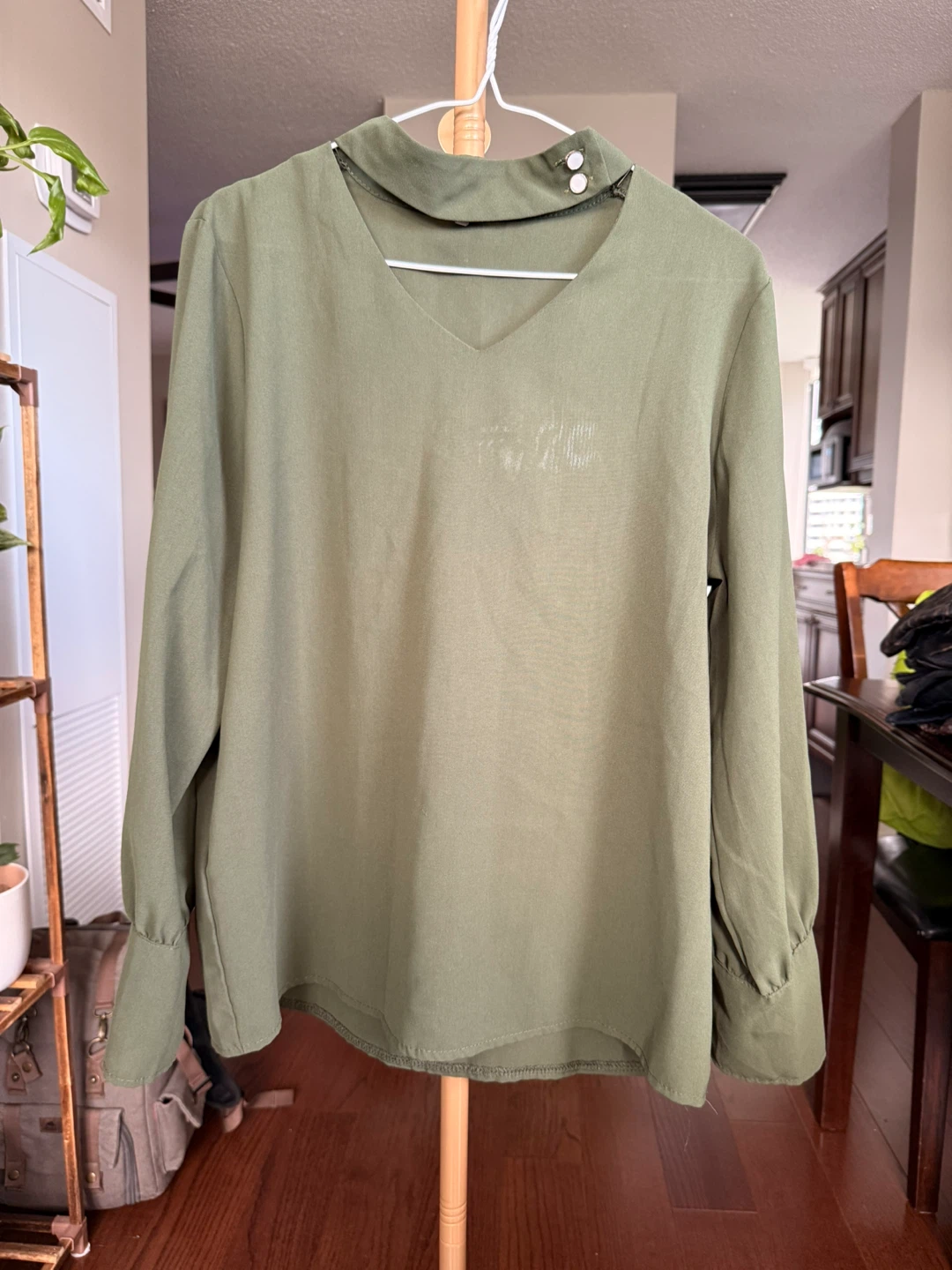 Olive green long-sleeve blouse