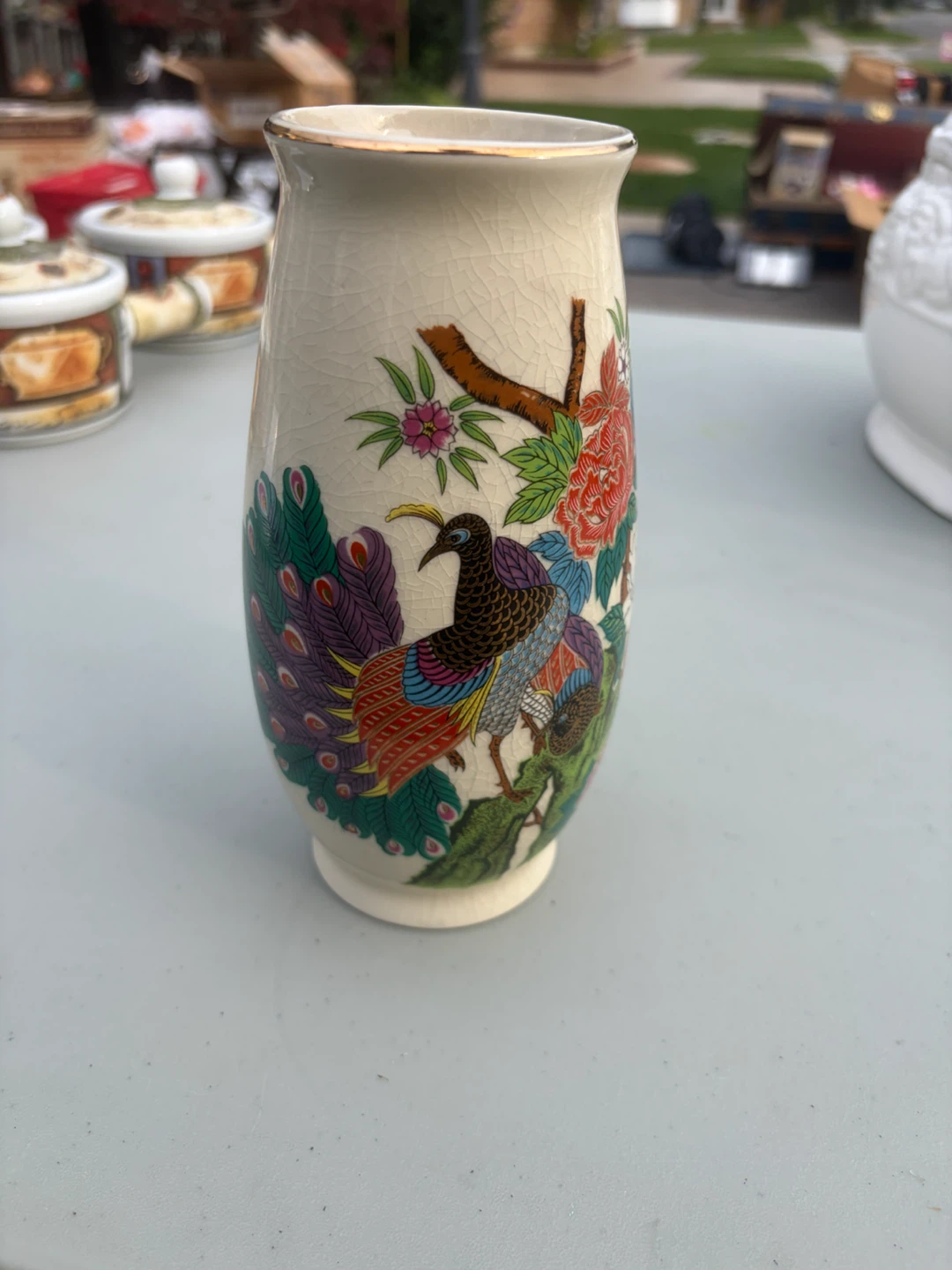 Decorative Vase with Peacock and Floral Design