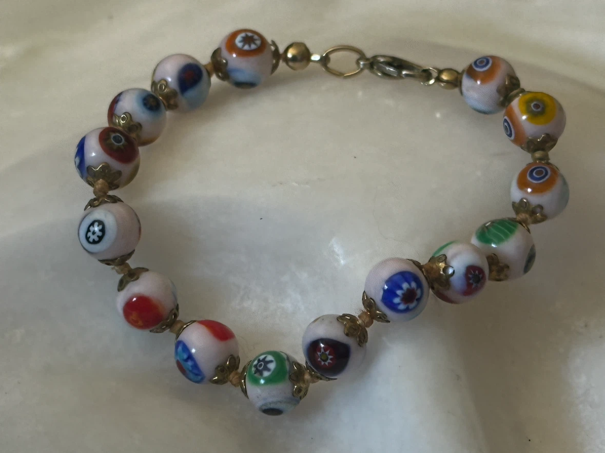 handcrafted Murano glass millefiori beaded bracelet
