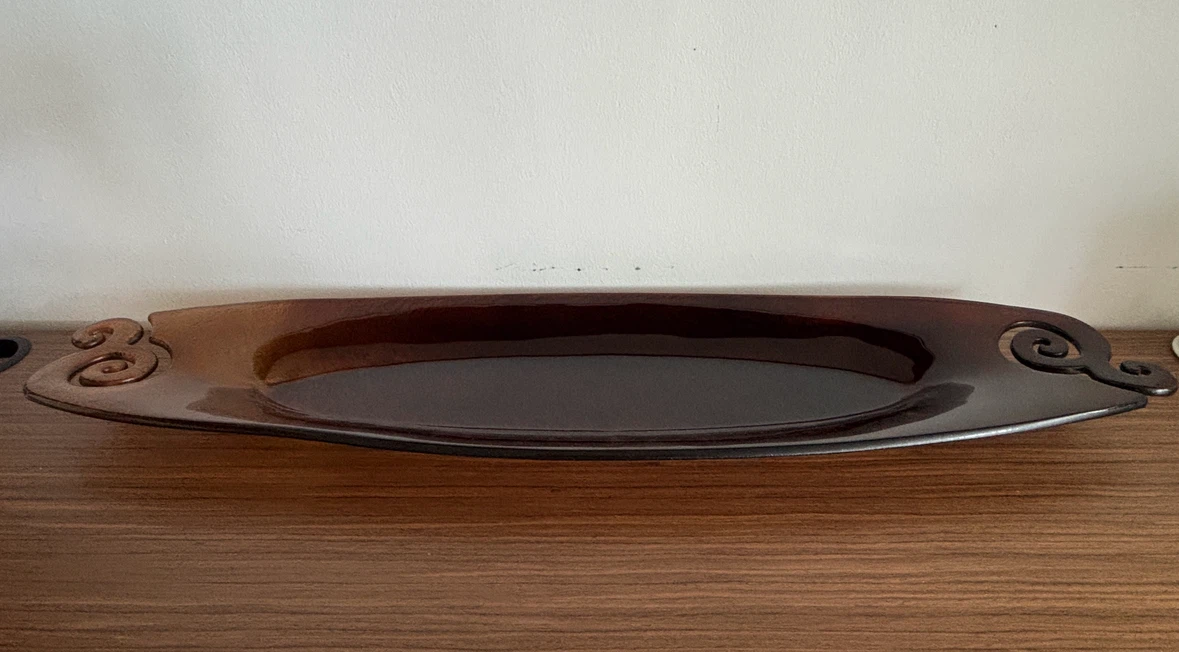 Long decorative brown glass tray