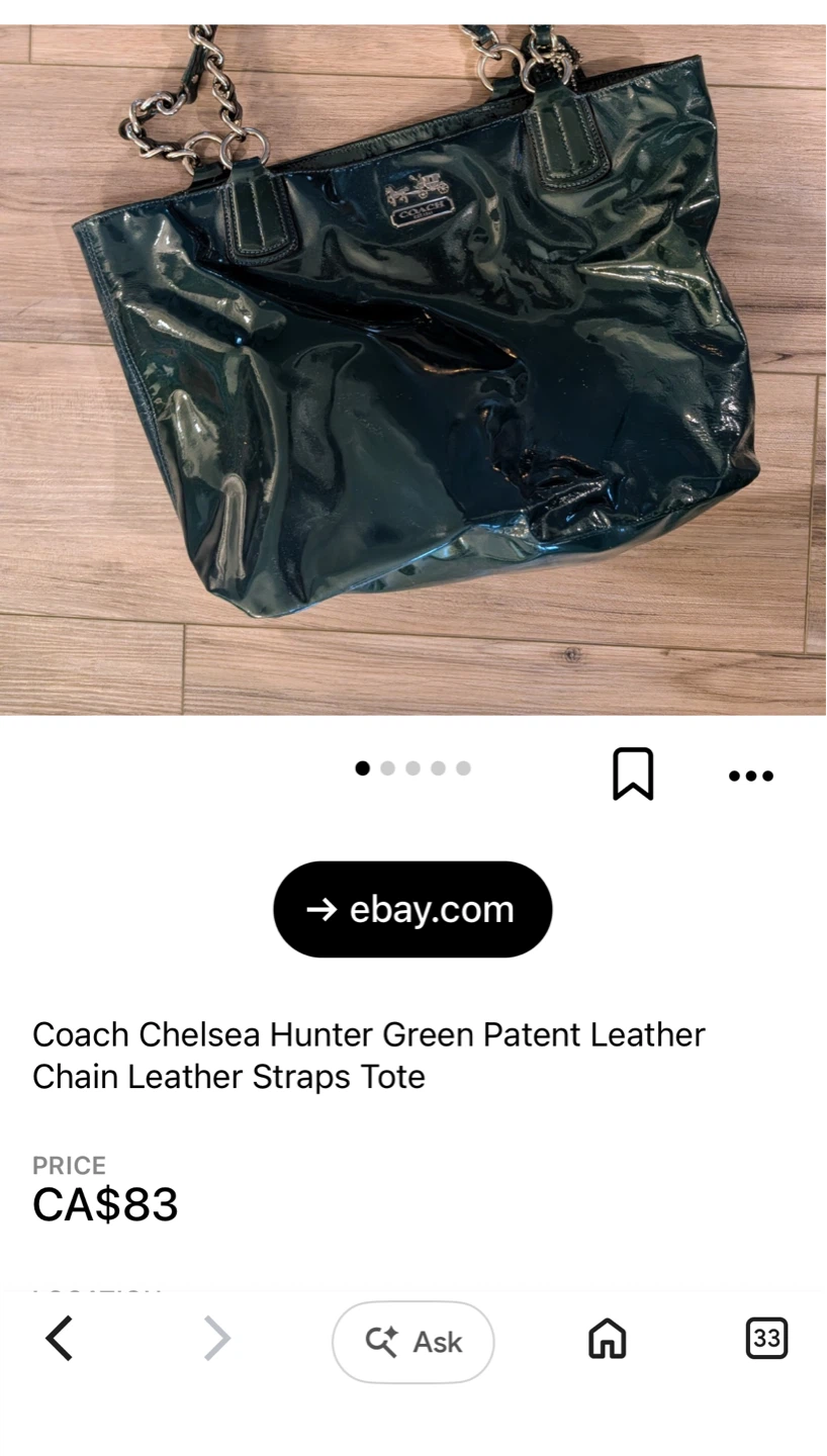 Coach Chelsea Hunter Green Patent Leather Tote Bag - photo 5