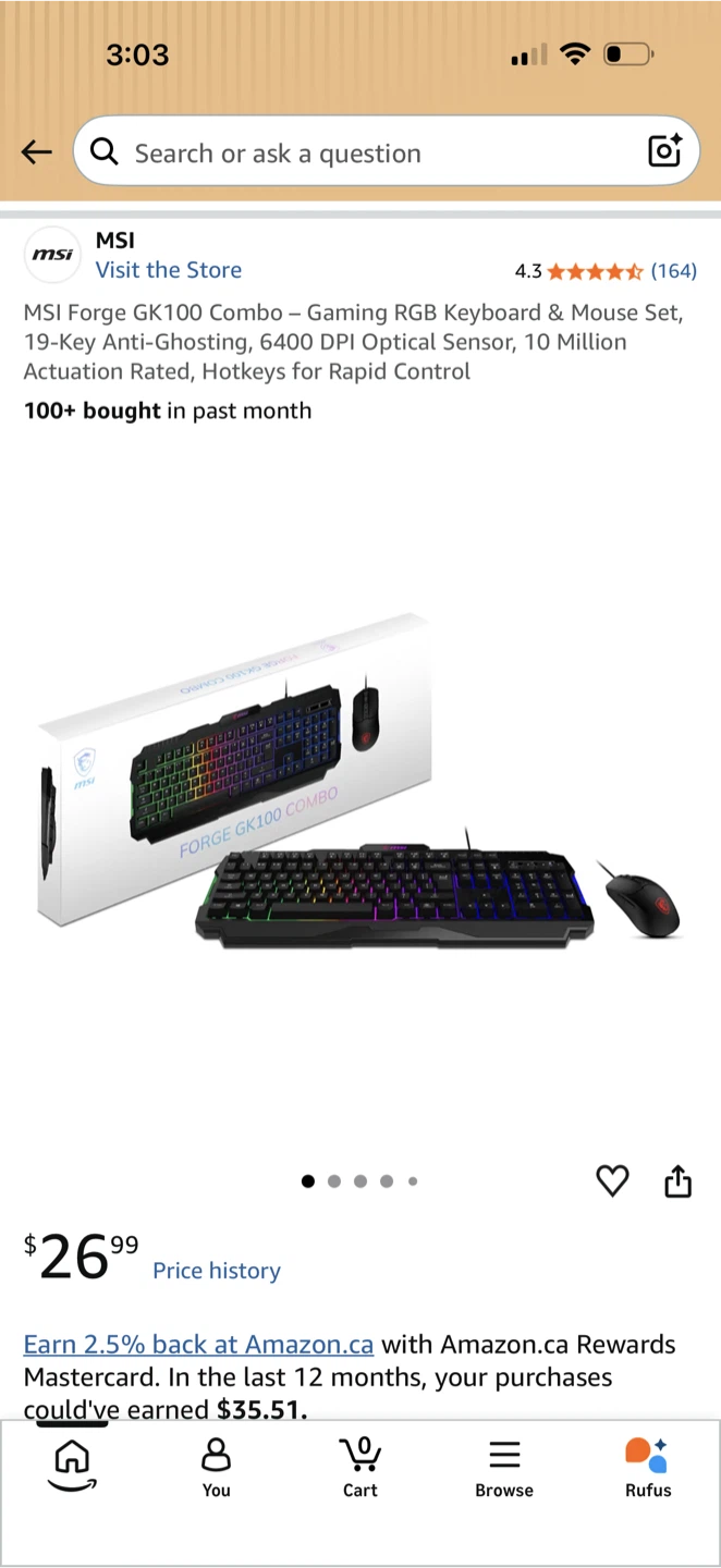 MSI Forge GK100 RGB Gaming Keyboard & Mouse Combo