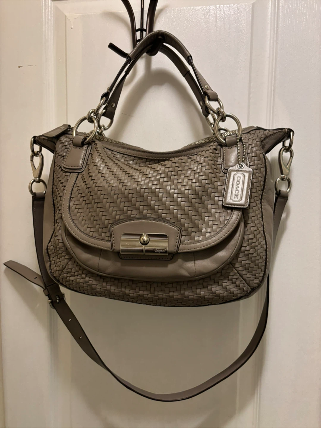 COACH Kristin Woven Leather Round Satchel