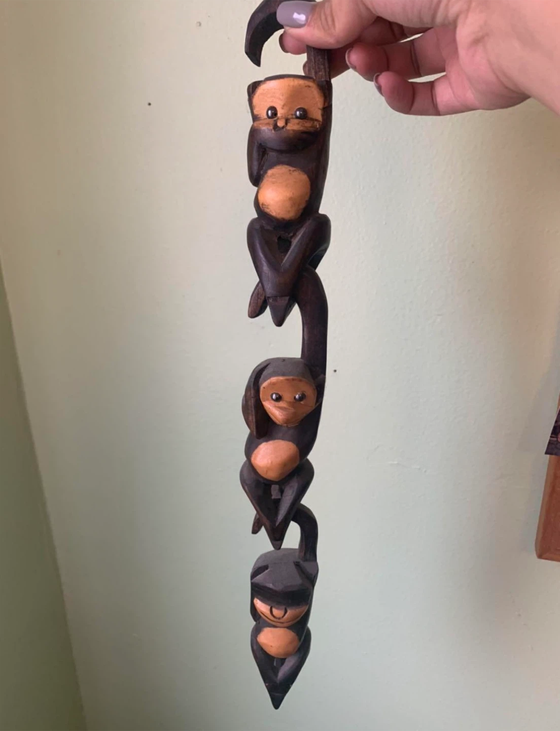 Hand-carved wooden hanging monkey chain