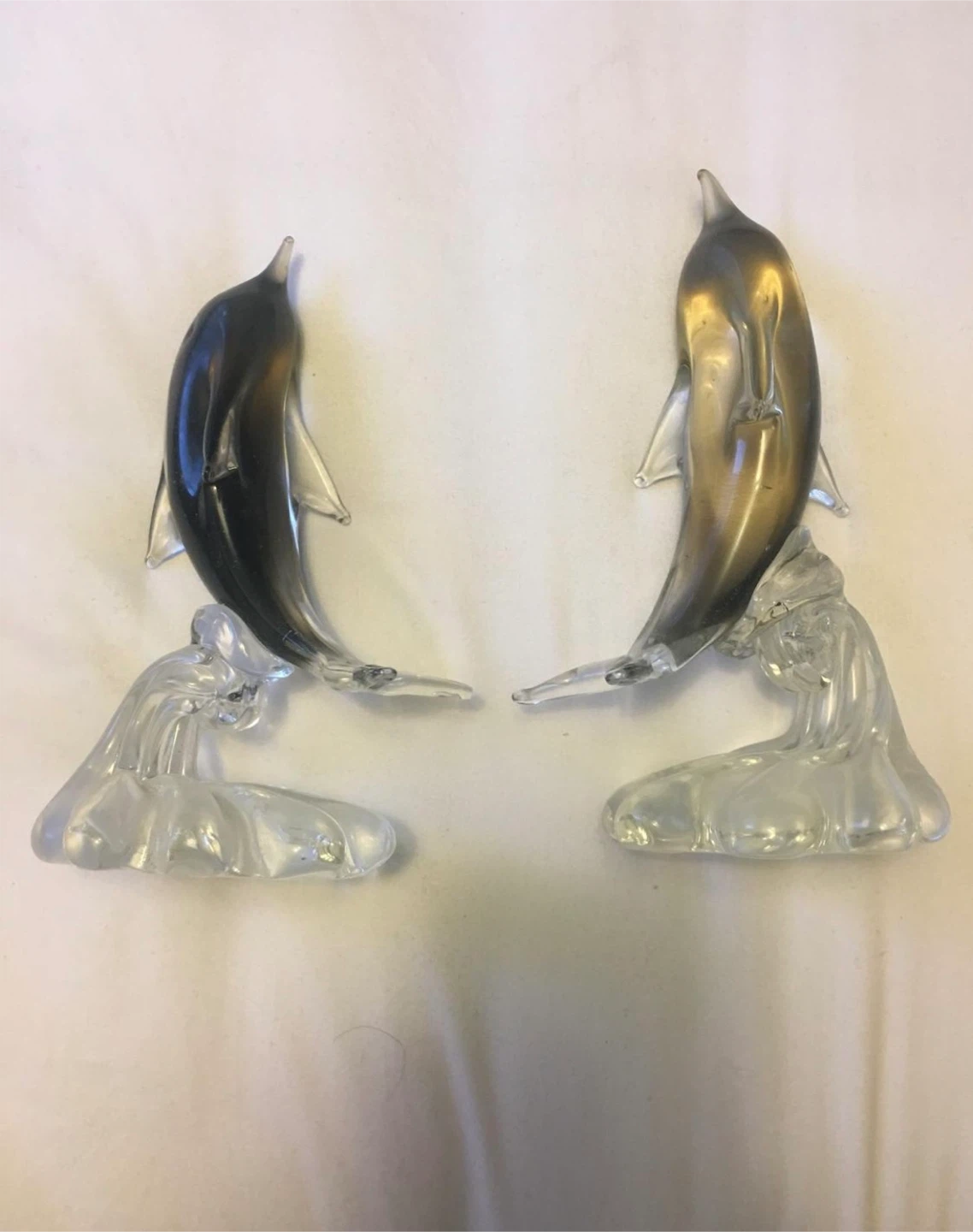Pair of Glass Dolphin Figurines