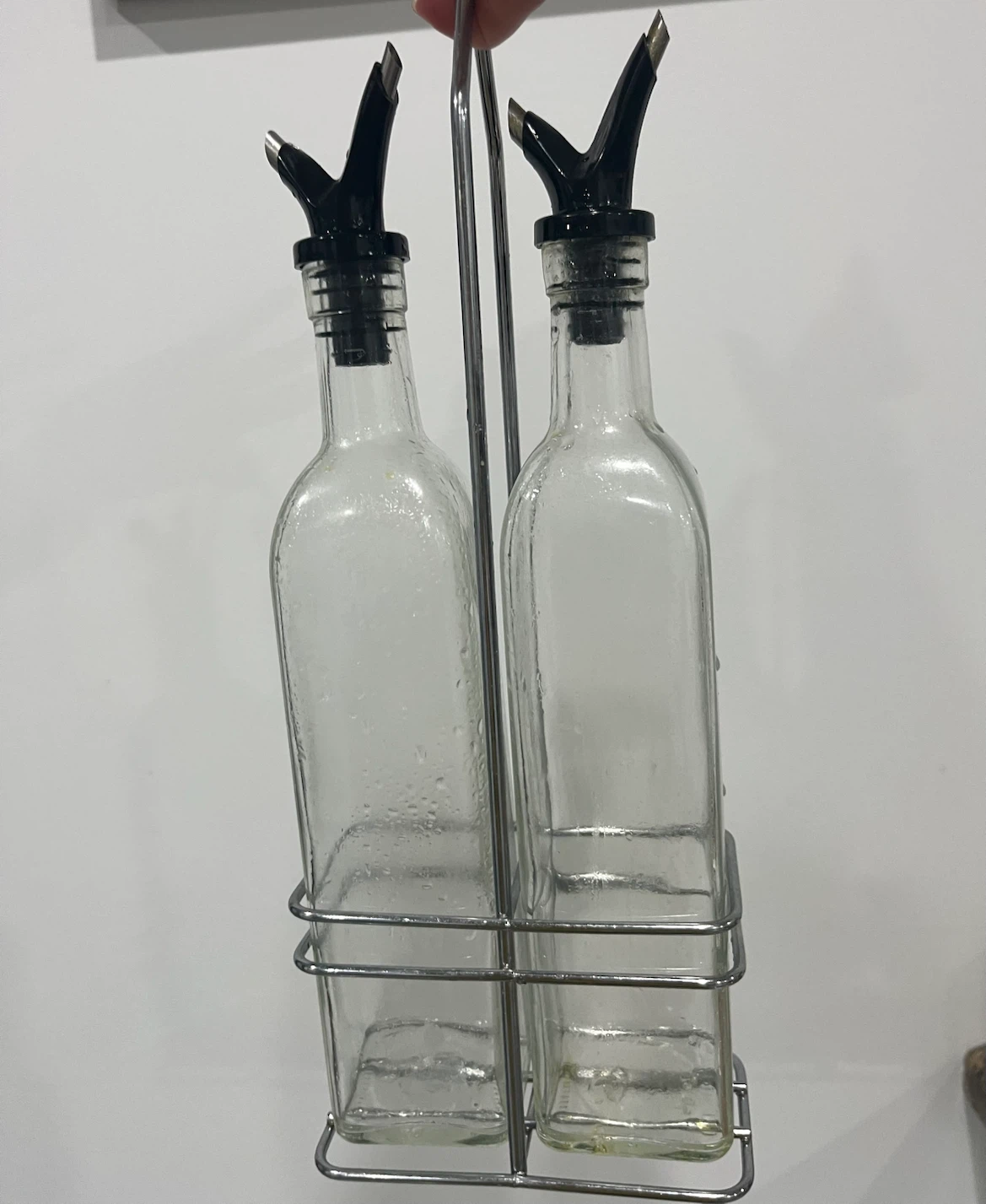 Glass Oil and Vinegar Dispenser Set with Metal Stand