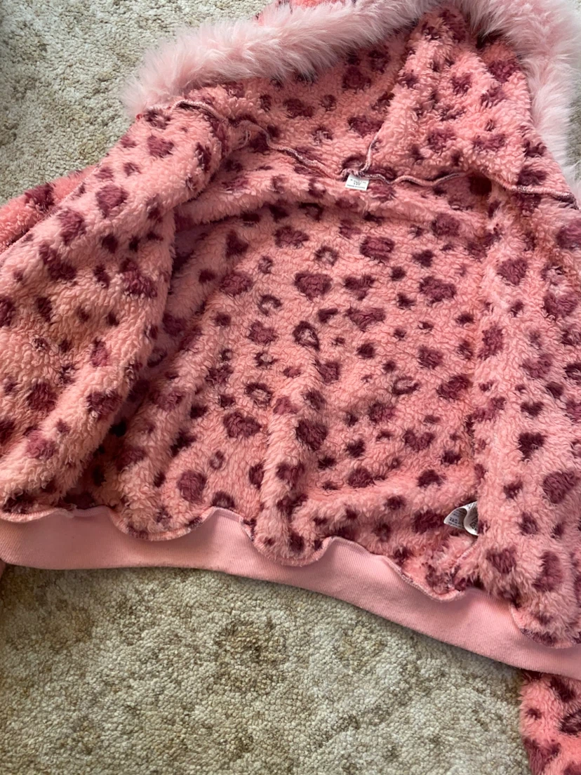 SHEIN Pink Leopard Print Fuzzy Jacket 13Y - photo 3