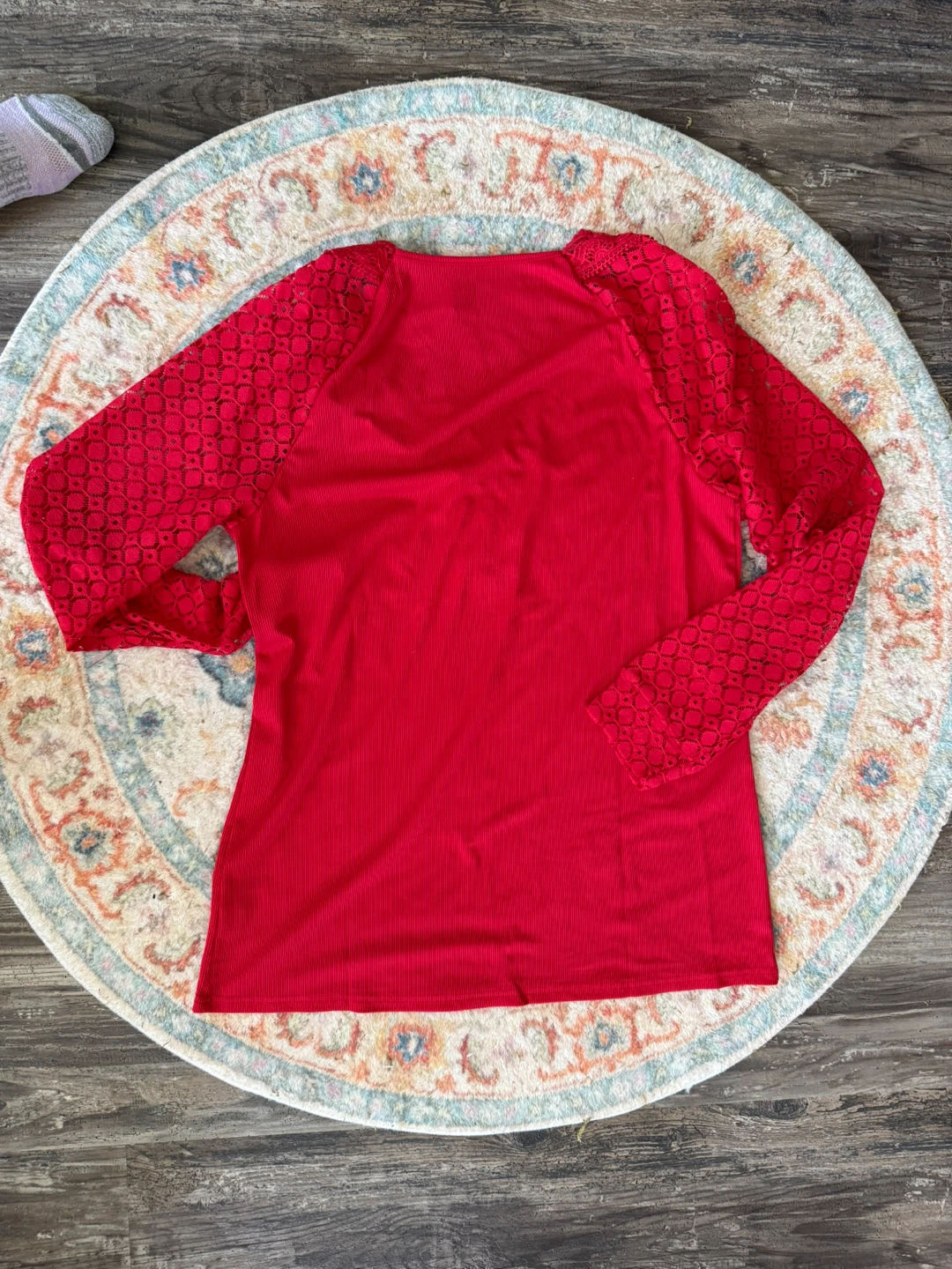 Red Long Sleeve Lace Sleeve Top - photo 2