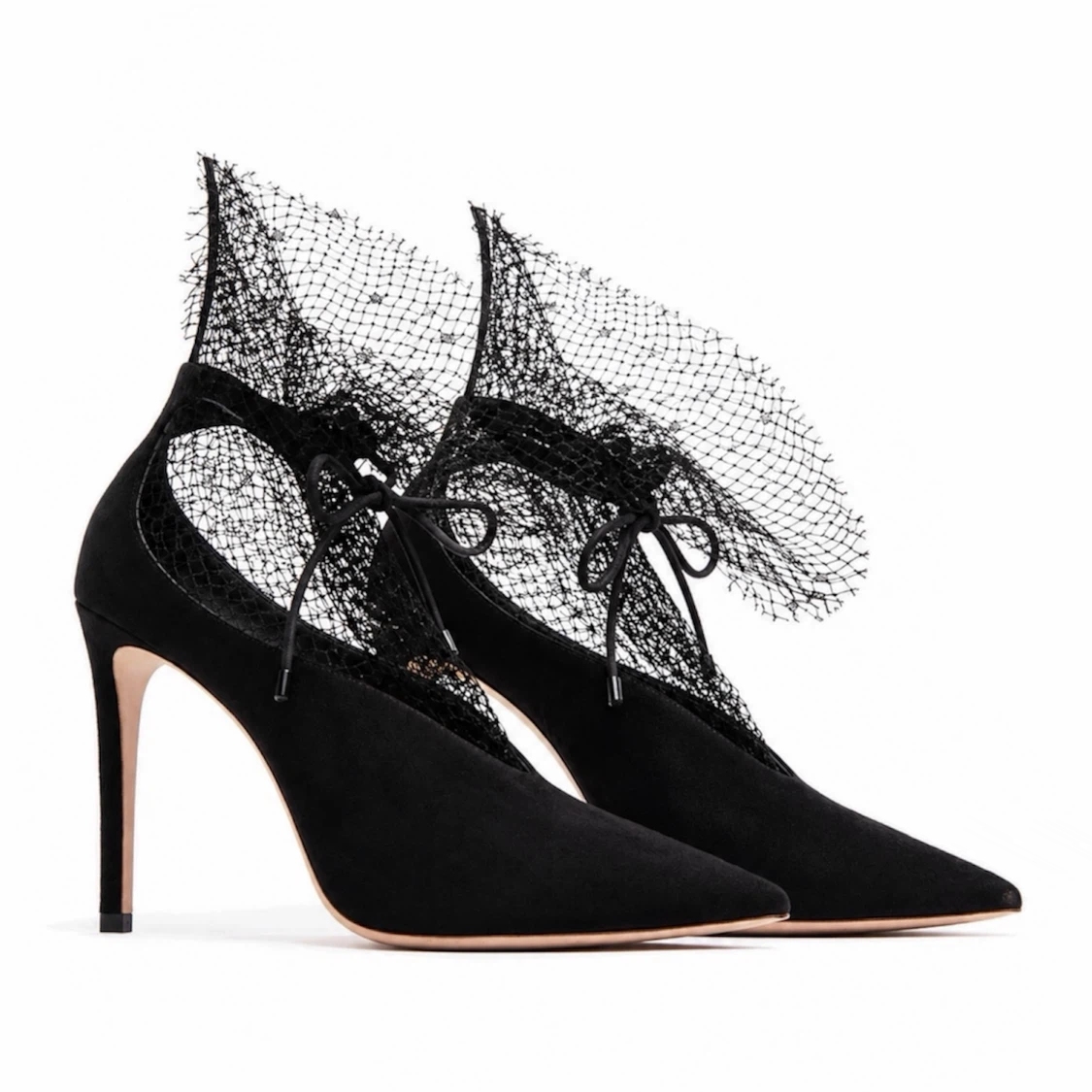 JIMMY CHOO LEANNE 100 MESH-TRIM SUEDE PUMPS IN BLACK