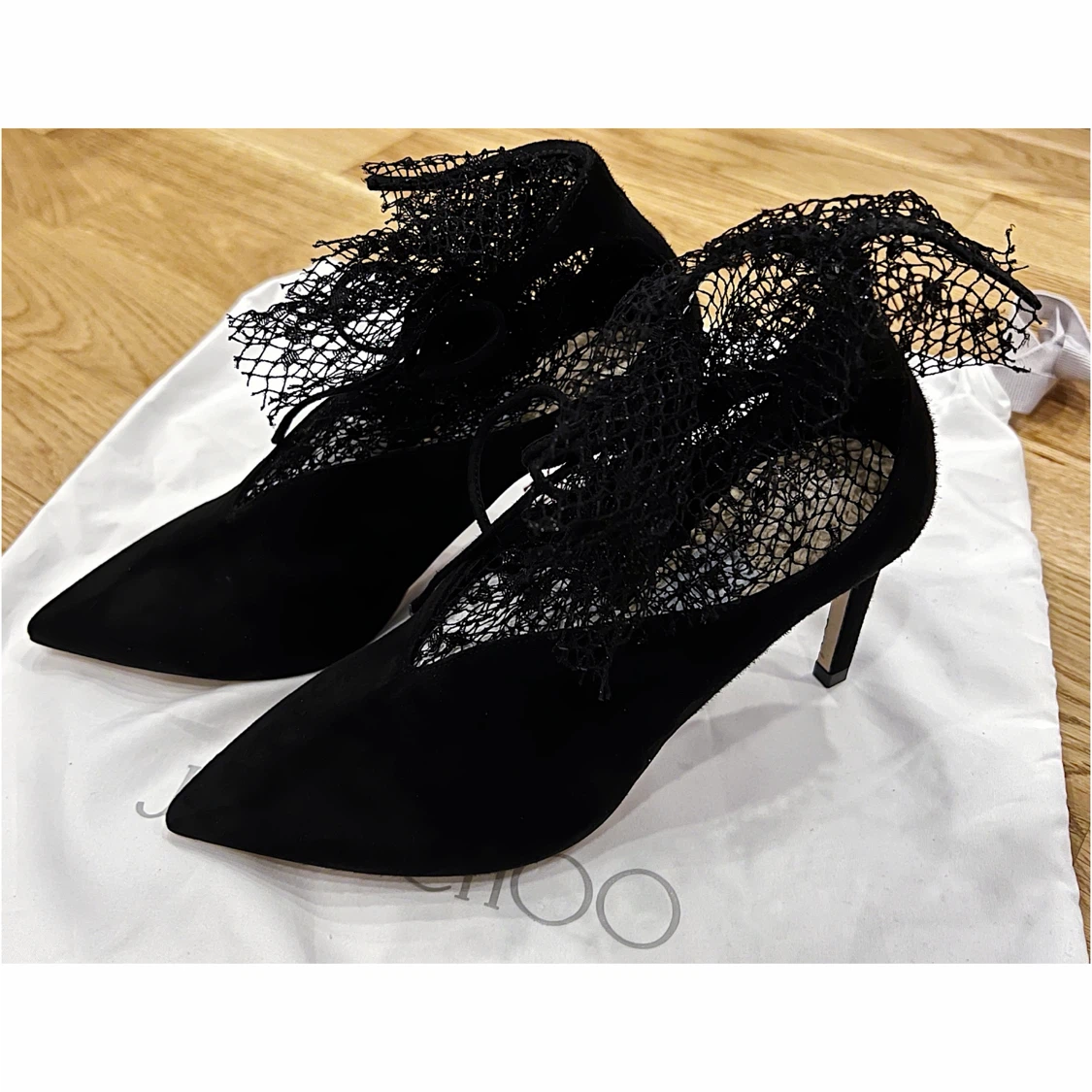 JIMMY CHOO LEANNE 100 MESH-TRIM SUEDE PUMPS IN BLACK - photo 2