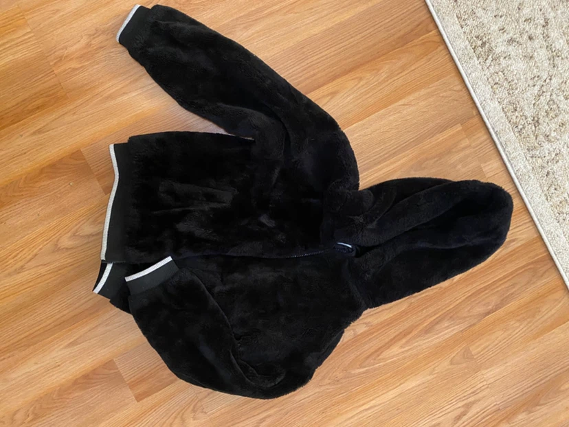 Primark Black Faux Fur Hoodie Jacket girl