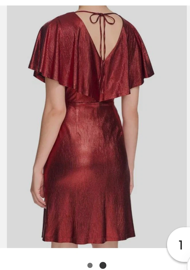 Metallic Red Flutter Sleeve Wrap Dress - photo 2