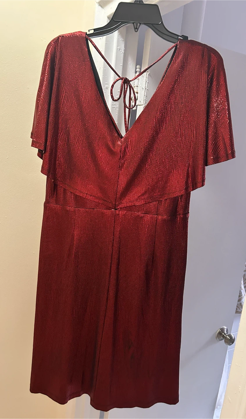 Metallic Red Flutter Sleeve Wrap Dress - photo 4