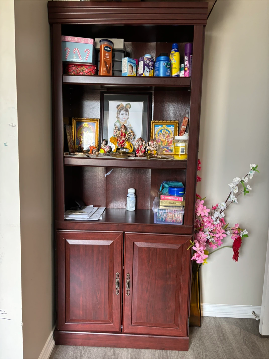 Dark Wood Bookshelf with Lower Cabinet - photo 2