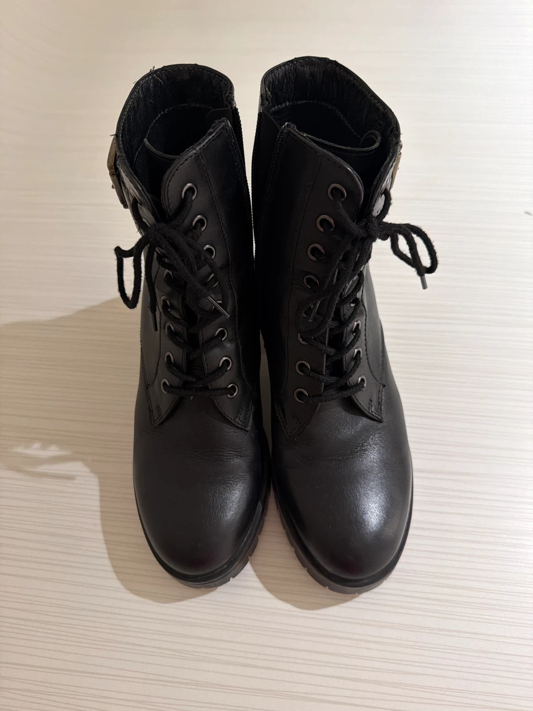 Steve Madden Black Leather Combat Boots Size 38