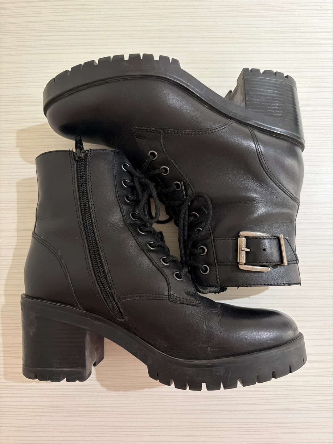 Steve Madden Black Leather Combat Boots Size 38 - photo 2