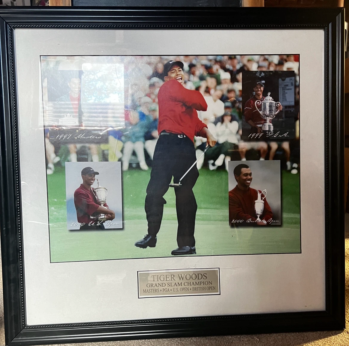 Tiger Woods Grand Slam Champion Framed Golf Memorabilia
