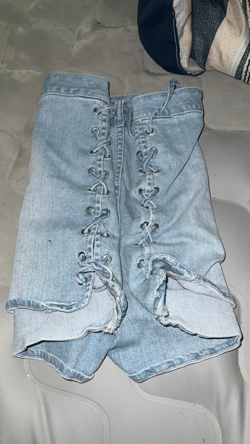 Forever 21 Light Wash Denim Lace-Up Shorts
