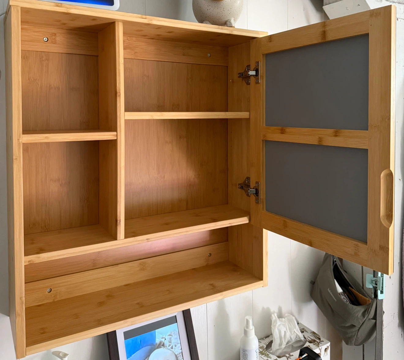 Bamboo Bathroom Wall Cabinet with Mirror - photo 2