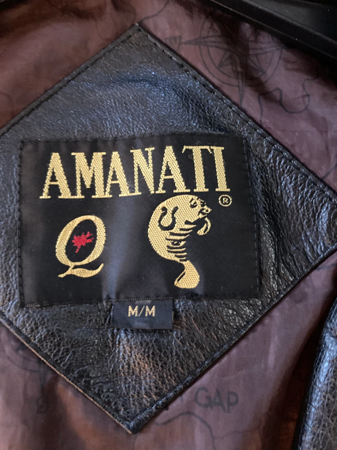 Amanati black leather jacket with brown lining