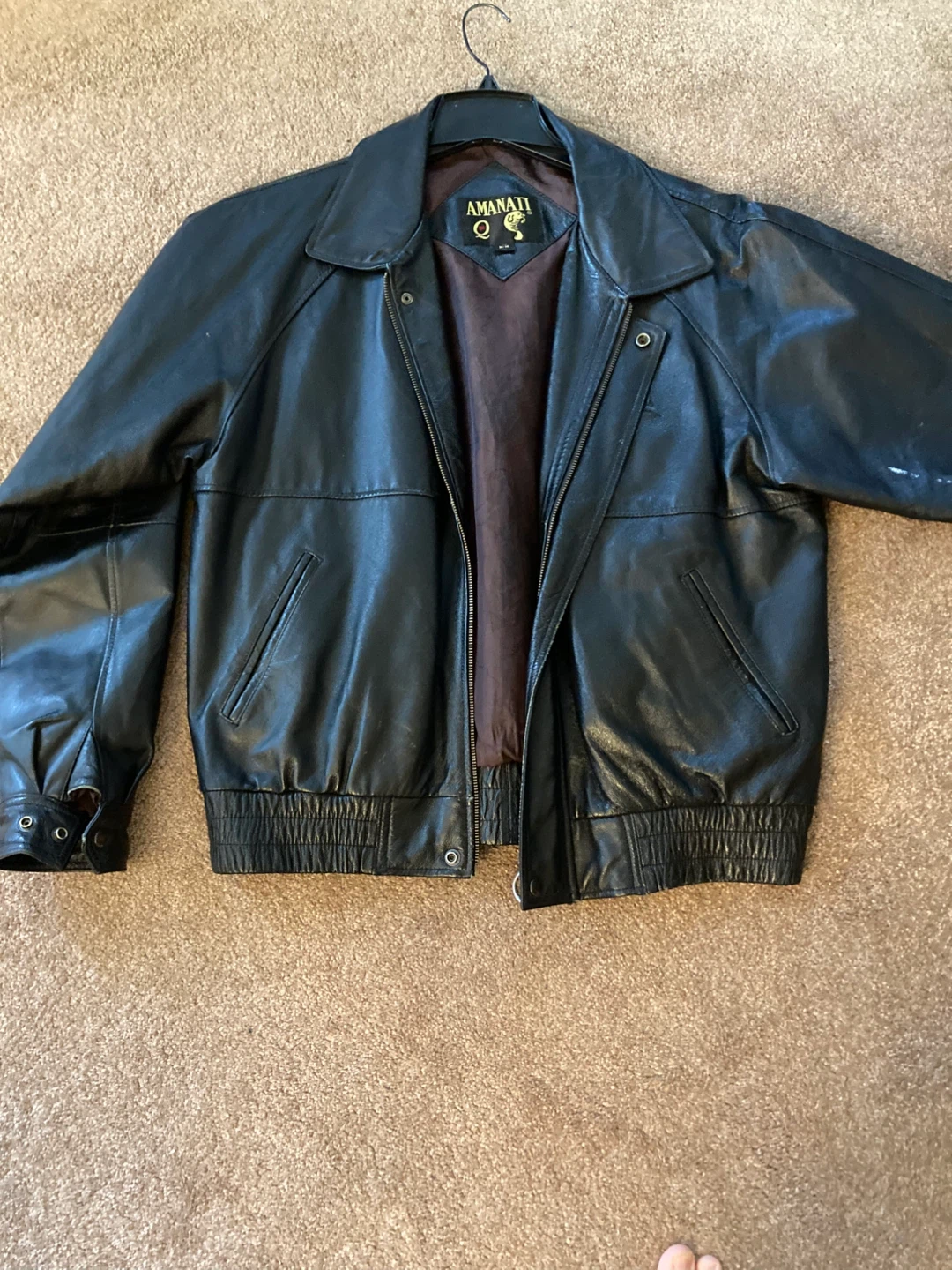 Amanati black leather jacket with brown lining - photo 2