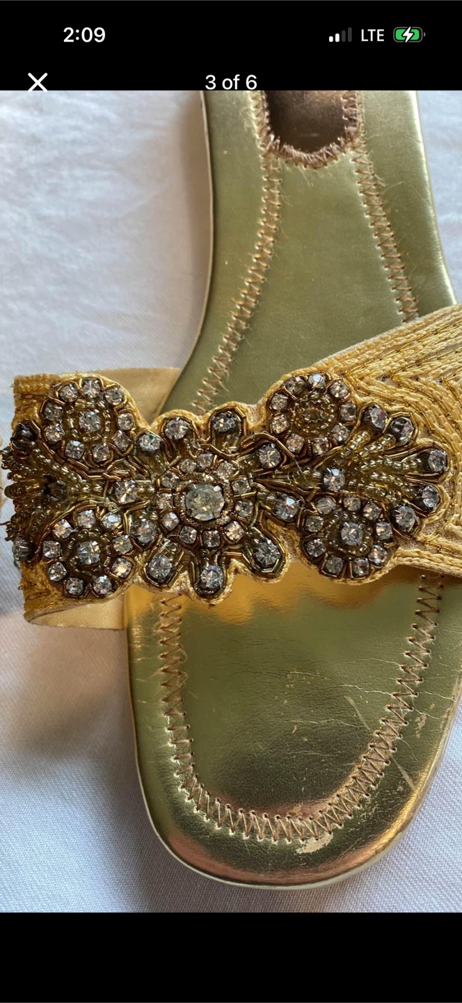 Golden Slip On Sandals With Small Heel And Rhinestones - photo 3