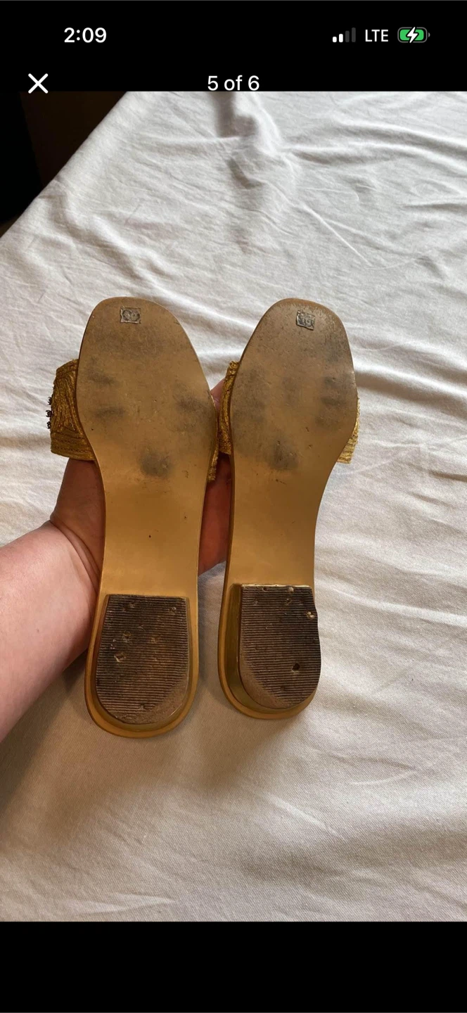Golden Slip On Sandals With Small Heel And Rhinestones - photo 5