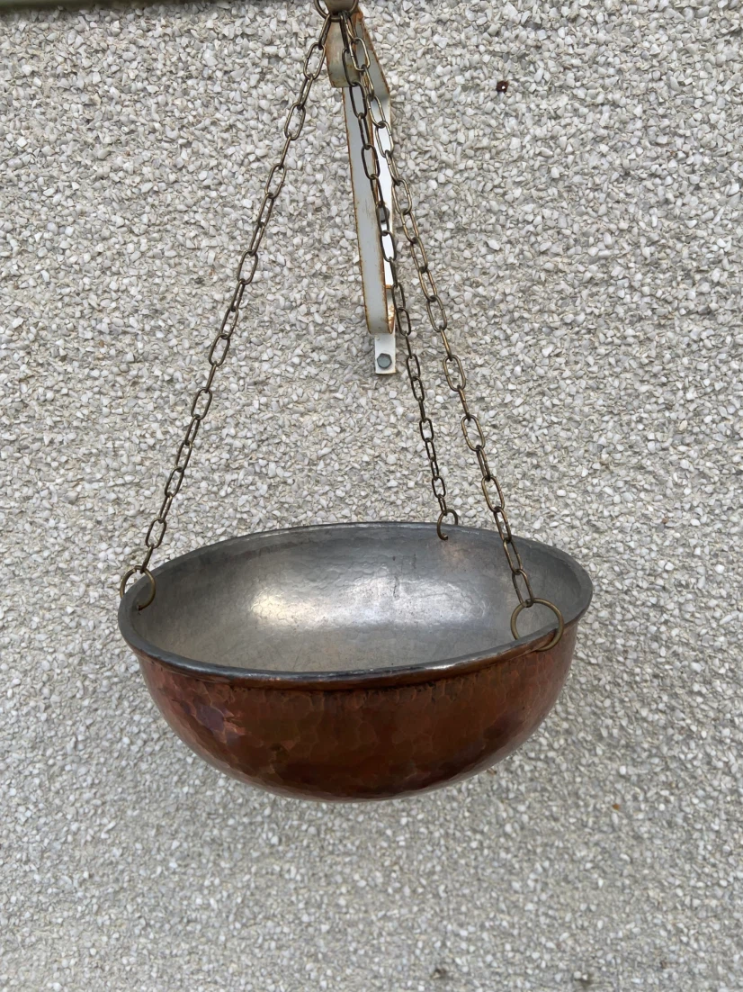 Vintage Hammered Copper Hanging Bowl Planter - photo 3