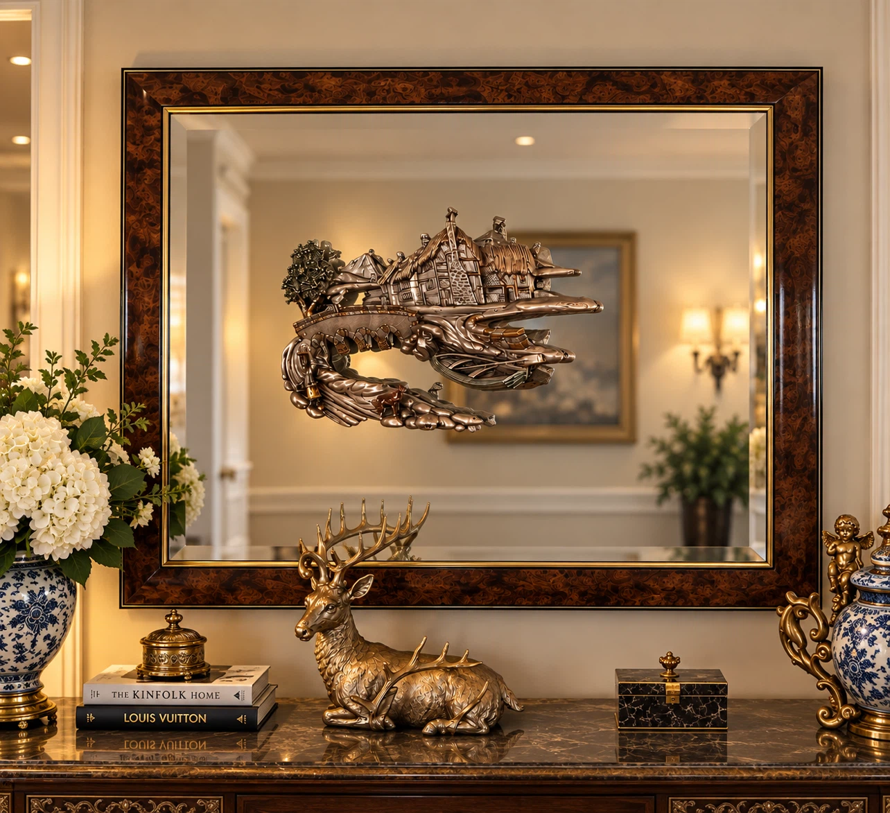 Large Ornate Wall Mirror with Decorative Floating Element