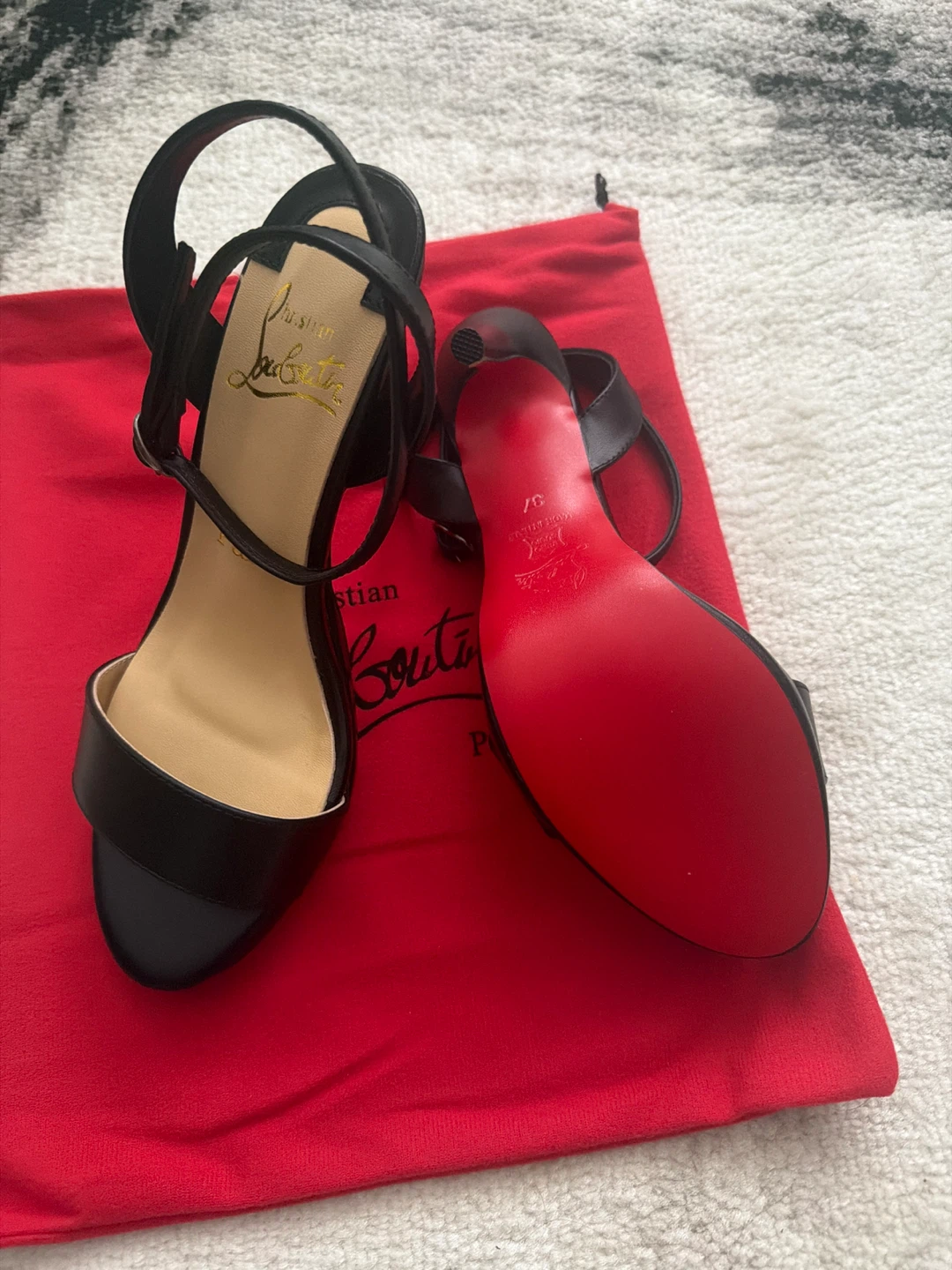 Christian Louboutin Black Leather Strappy Heels Size 37