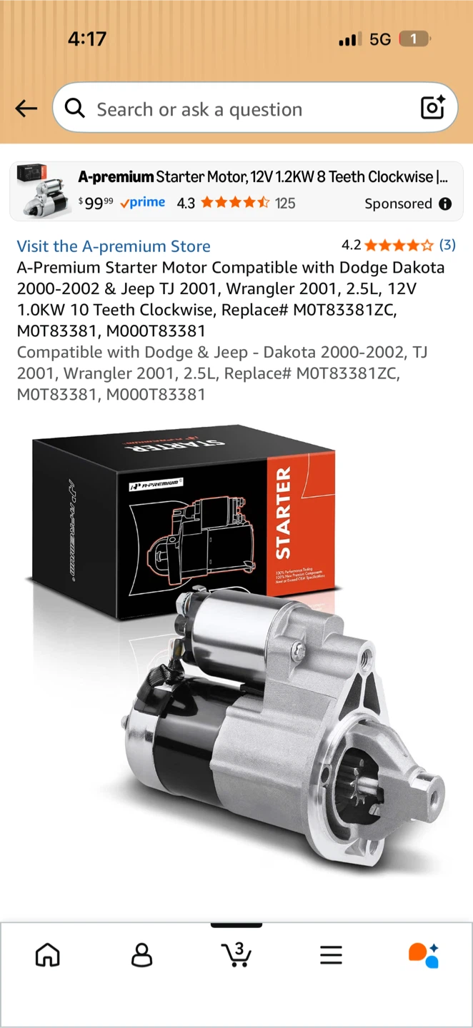 A-Premium Starter Motor 12V 1.2KW 8 Teeth Clockwise