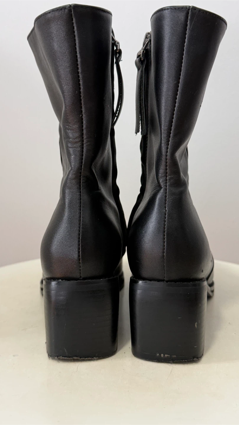 Black Genuine Leather Pointed Toe Ankle Boots Size 7 - photo 3