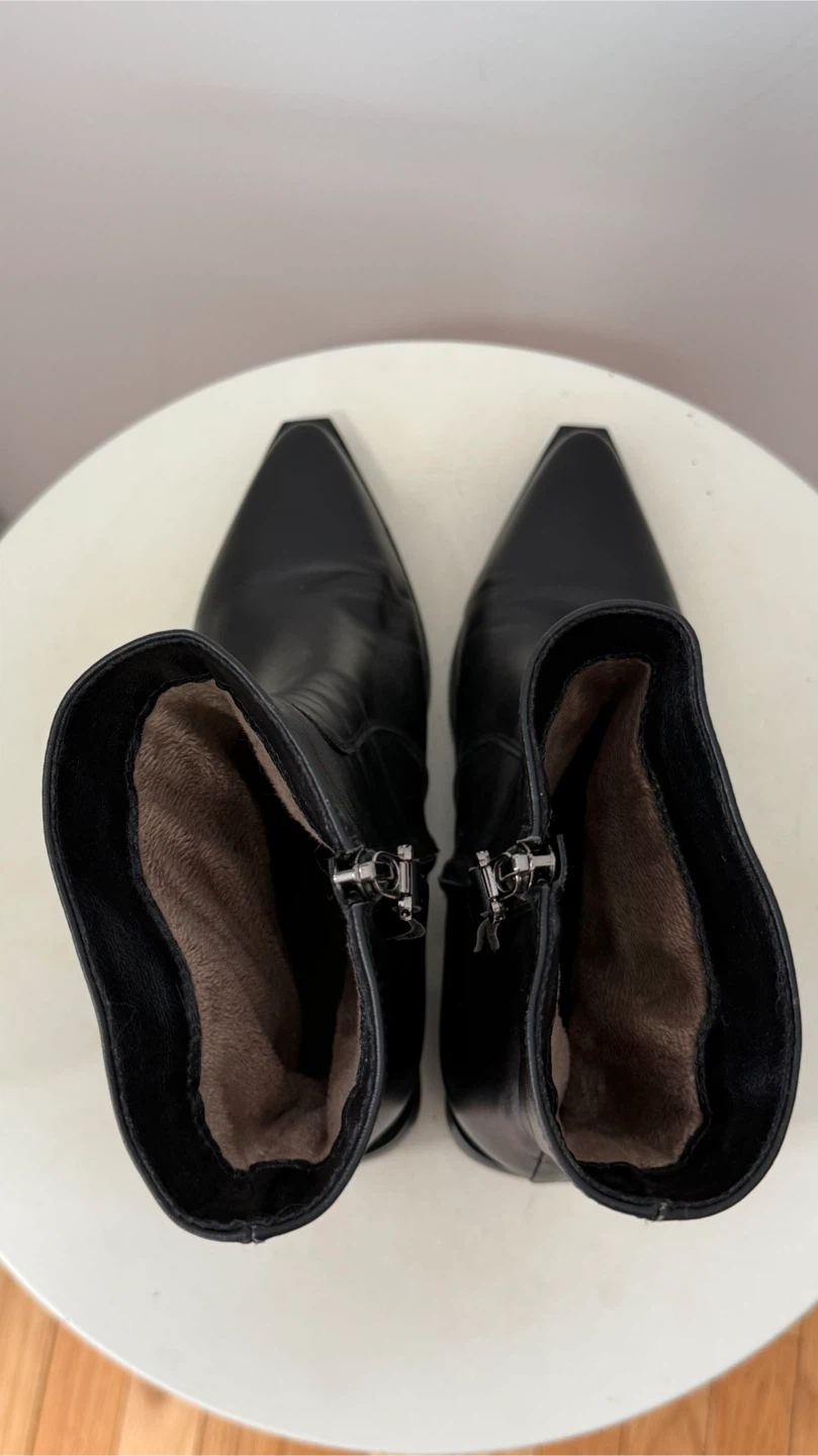 Black Genuine Leather Pointed Toe Ankle Boots Size 7 - photo 5