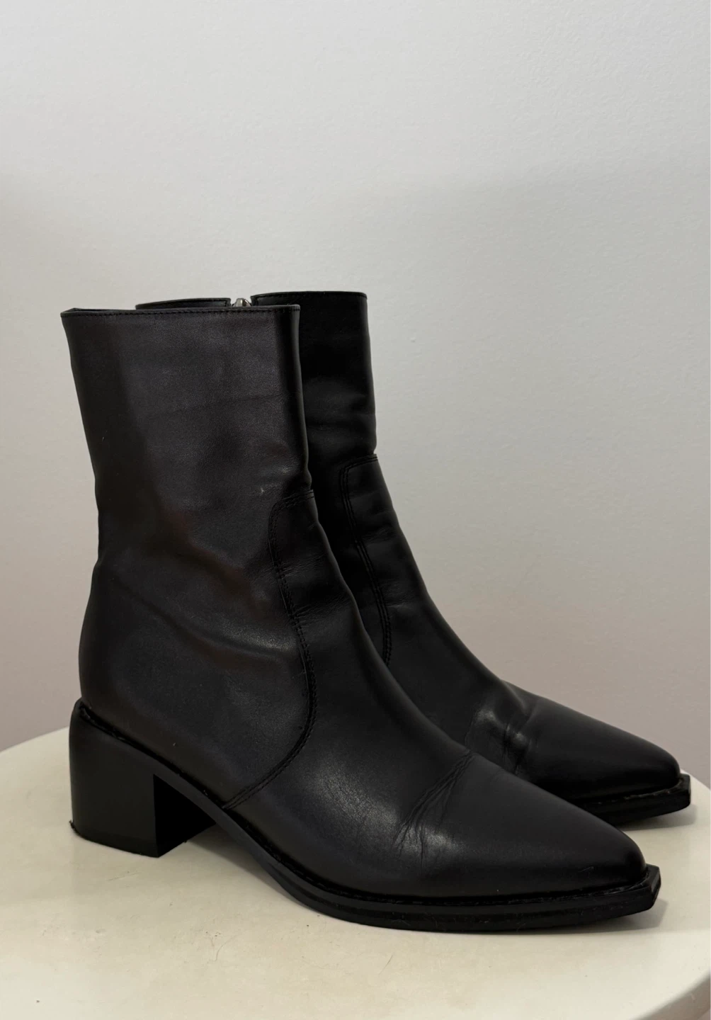 Black Genuine Leather Pointed Toe Ankle Boots Size 7