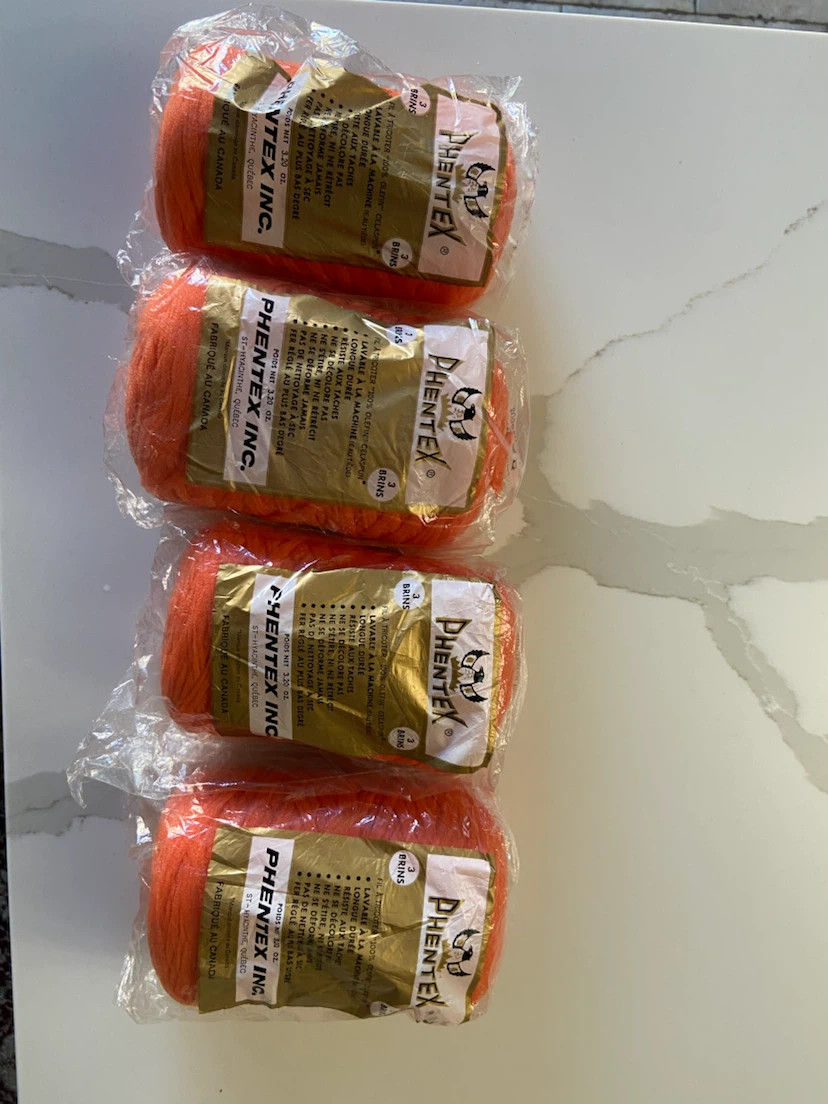 4 Vintage Balls of Phentex Orange Yarn