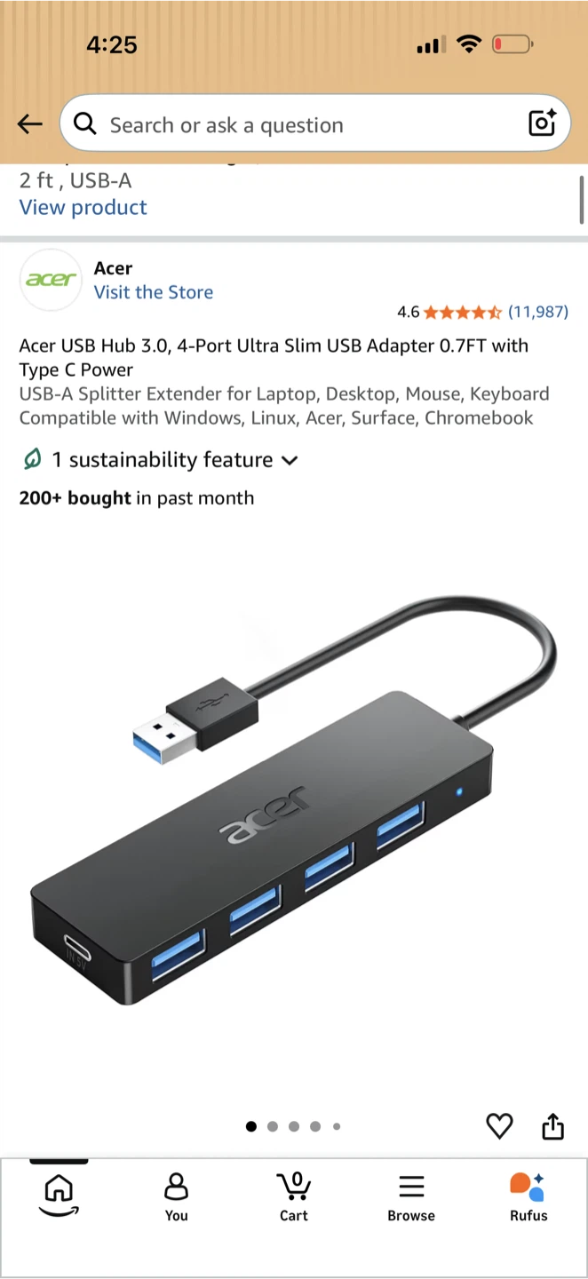 Acer USB 3.0 4-Port Hub — $8 (Pickup Only)