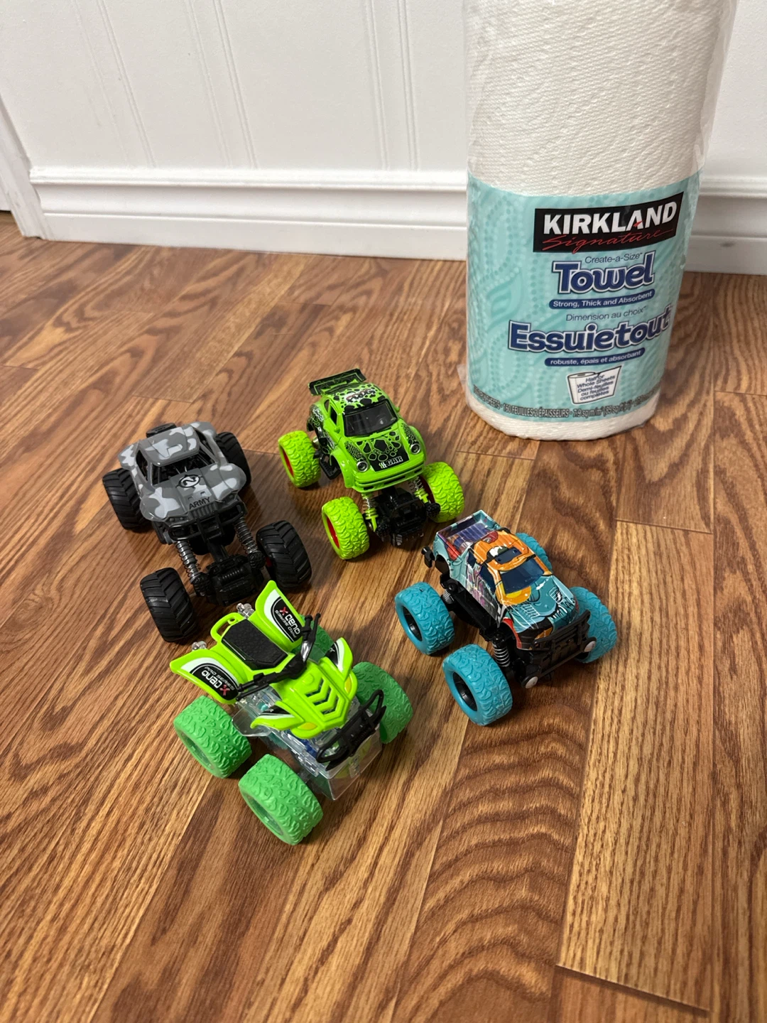 Set of 4 Toy Monster Trucks and Quad