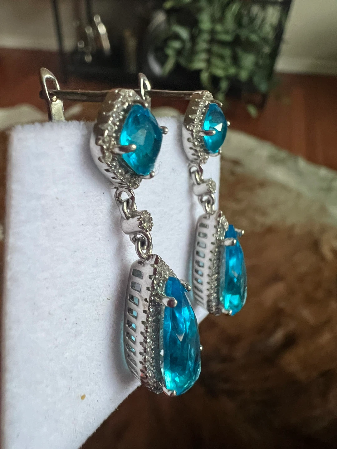 925 Silver Drop Earrings with Blue topaz - photo 2