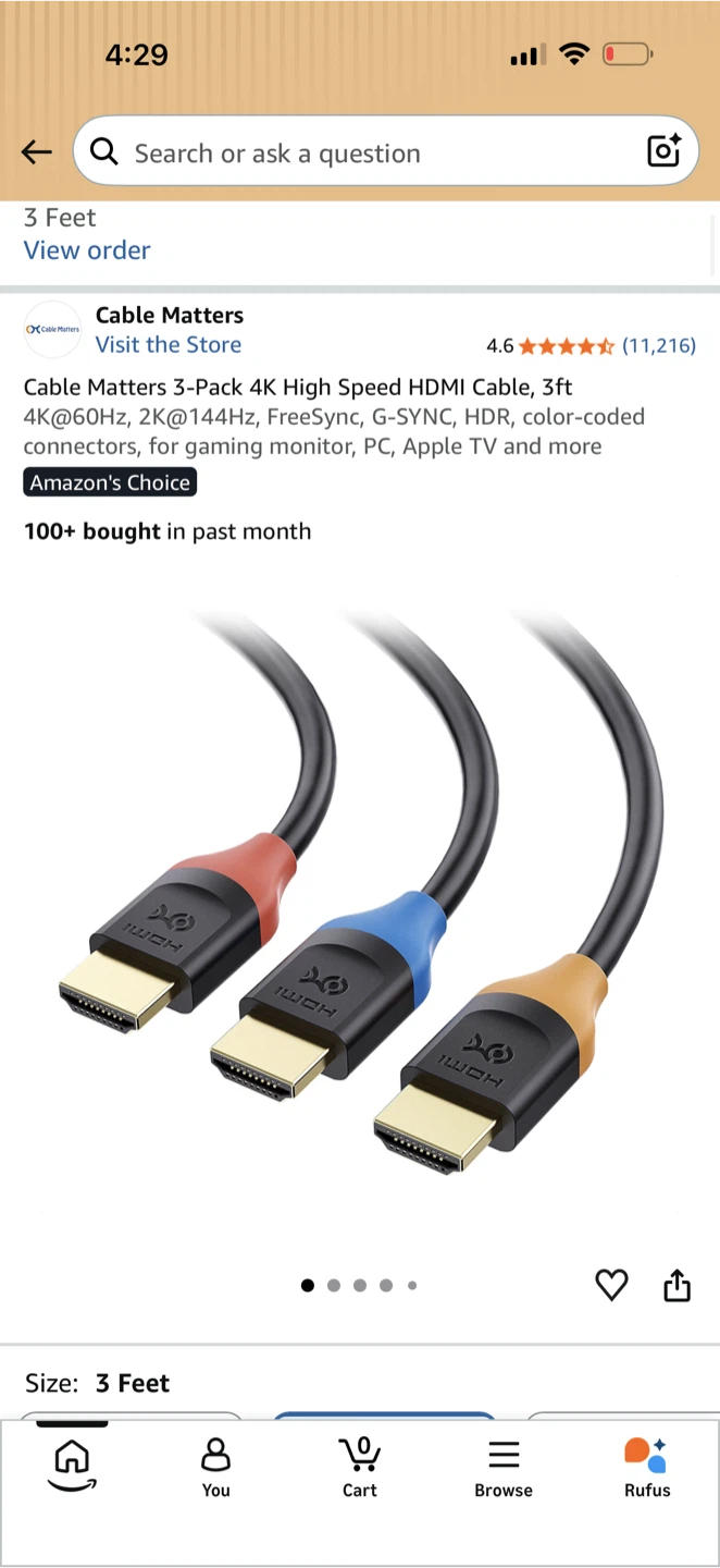 HDMI Cables (3 Cable Matters 4K + 1 extra) — $10