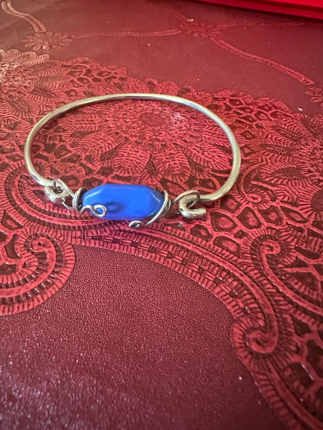 Blue sea glass Stone Wire-Wrapped Bangle