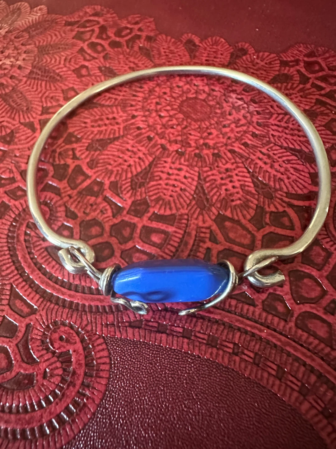 Blue sea glass Stone Wire-Wrapped Bangle - photo 2