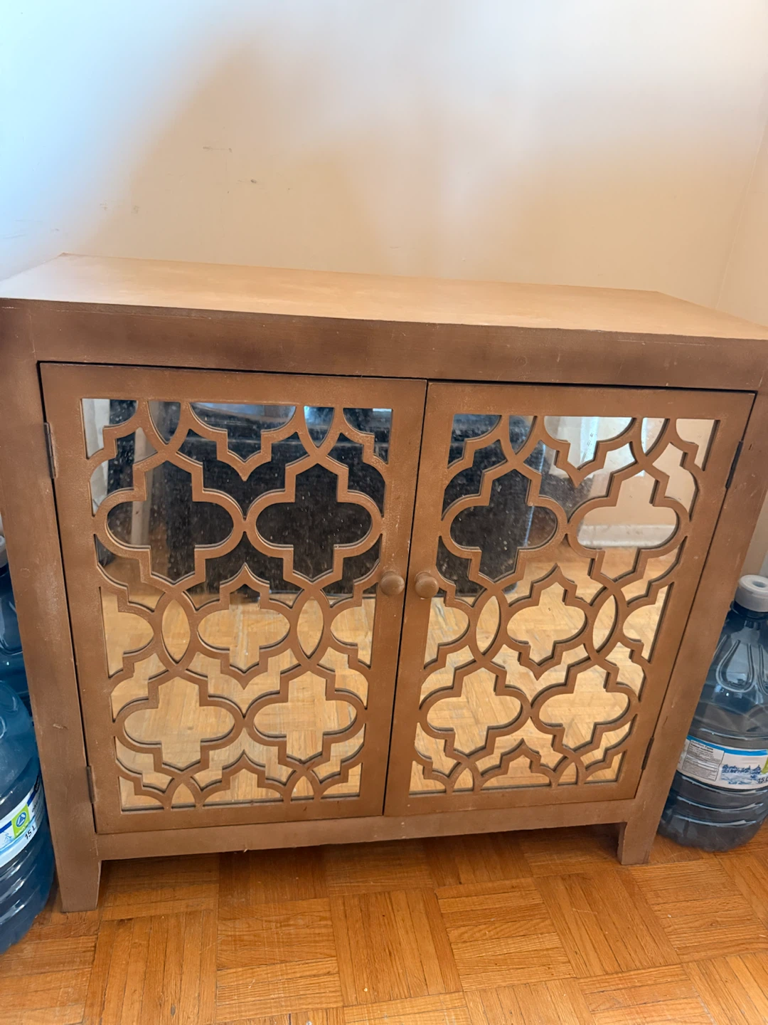 Mirrored Cabinet with Decorative Lattice Doors