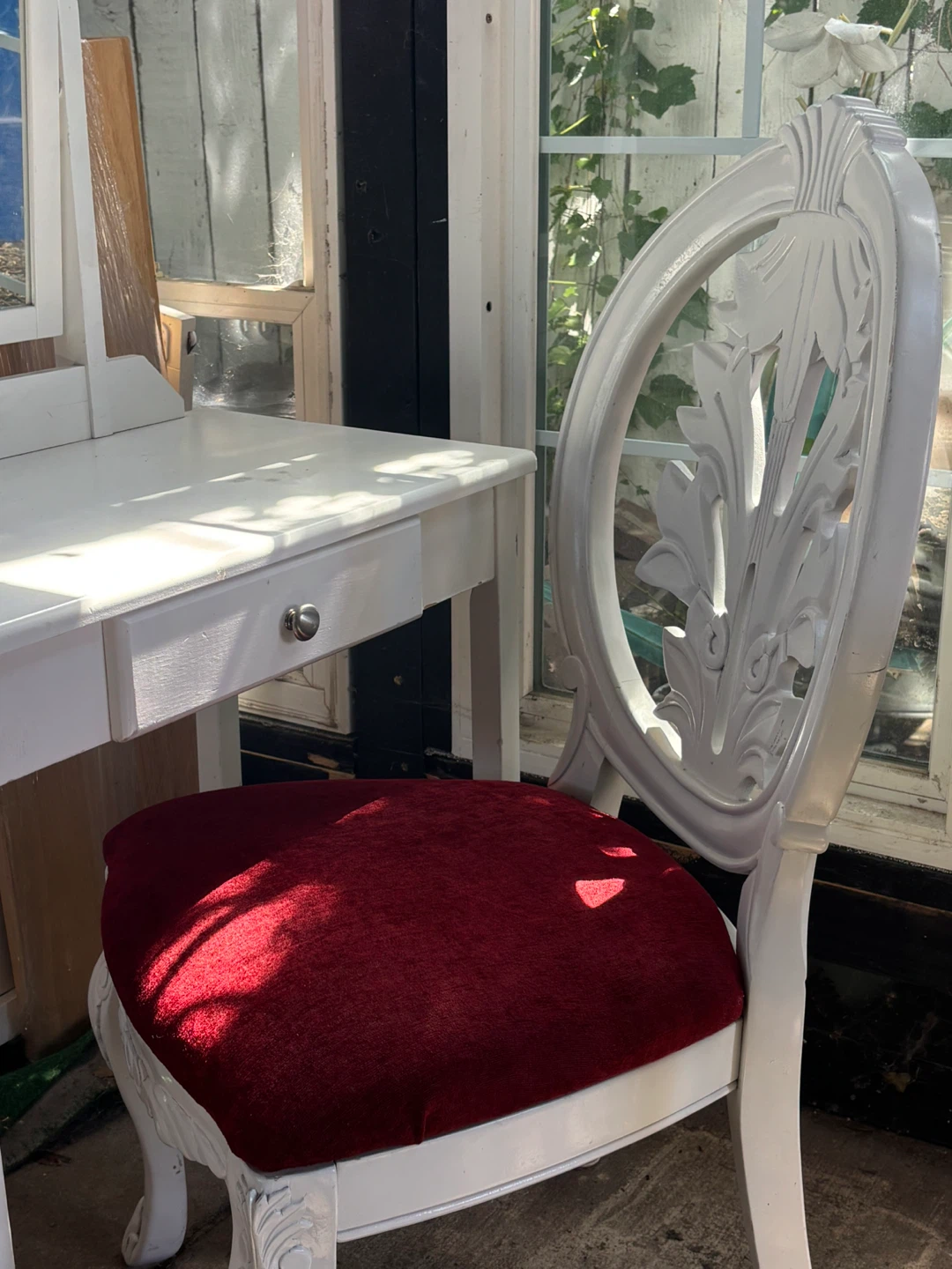 White Vanity Table with Matching Chair