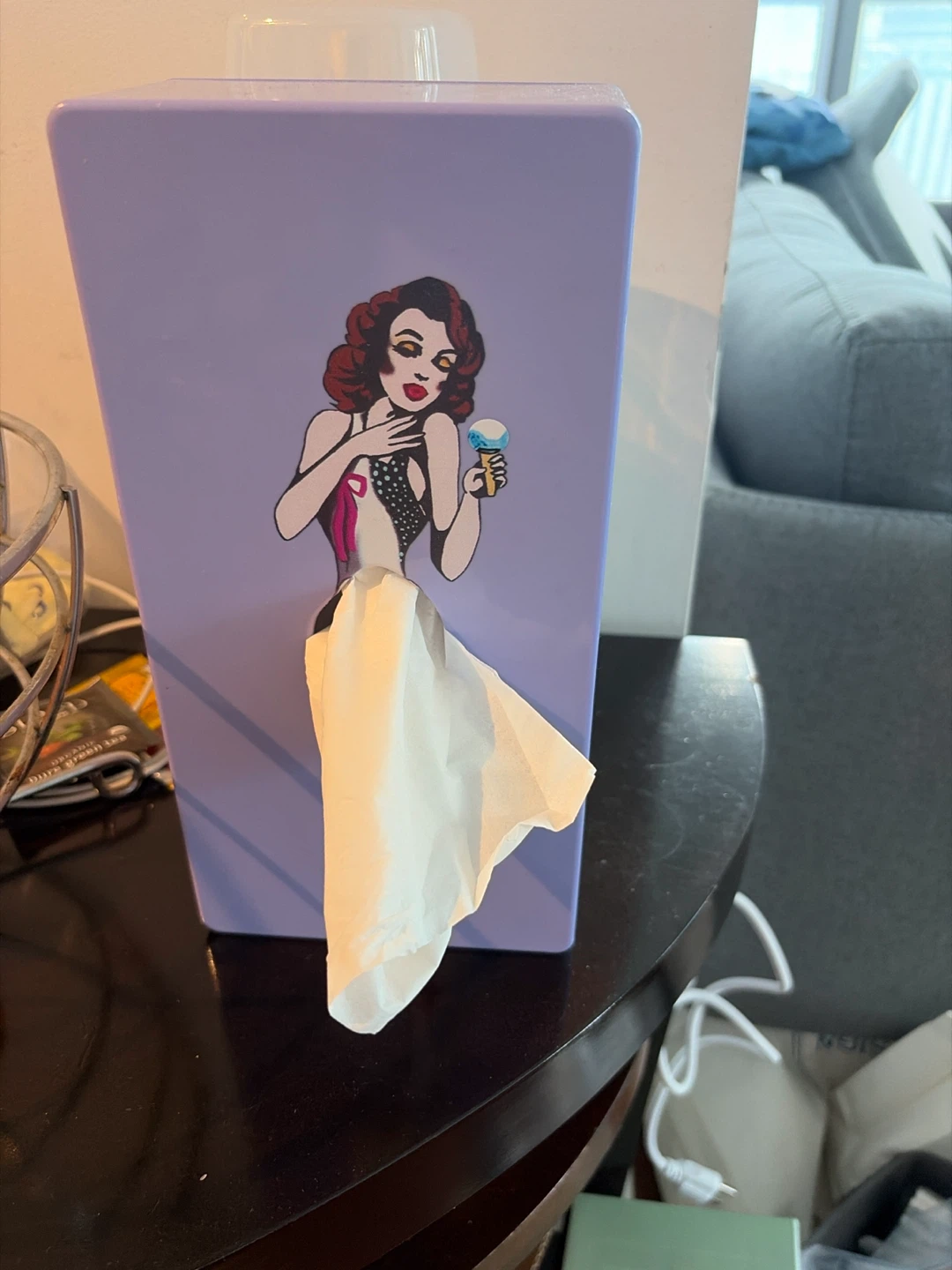 Lavender Tissue Box Holder with Pin-up Girl Design