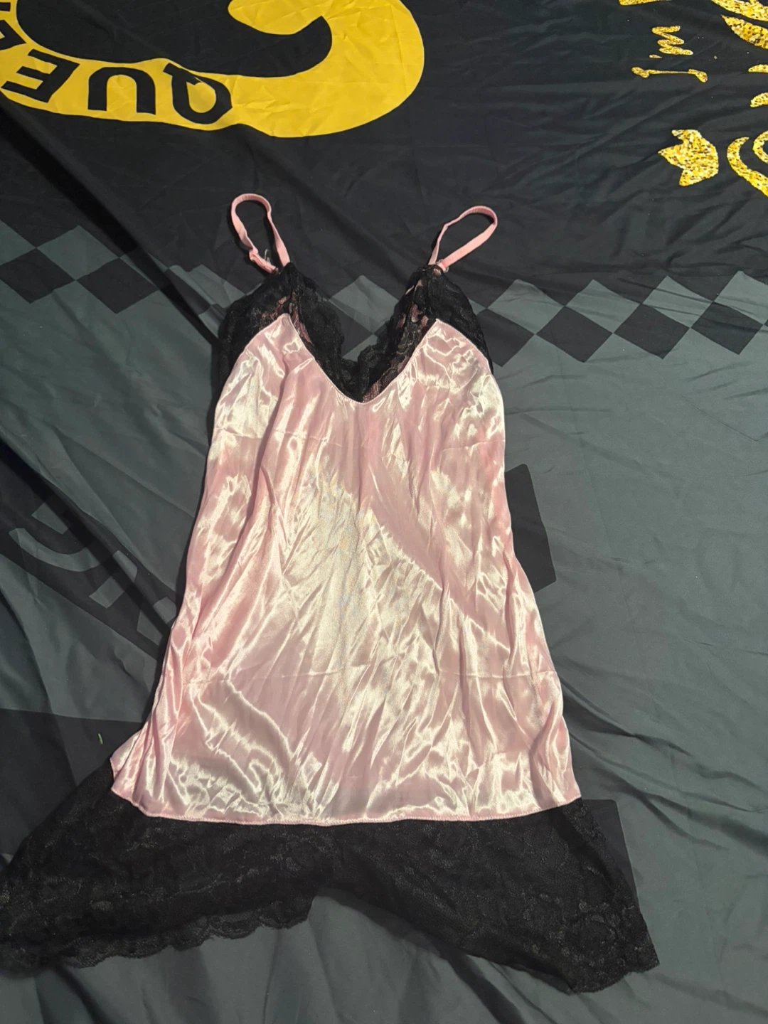 Pink and Black Satin Lace Chemise