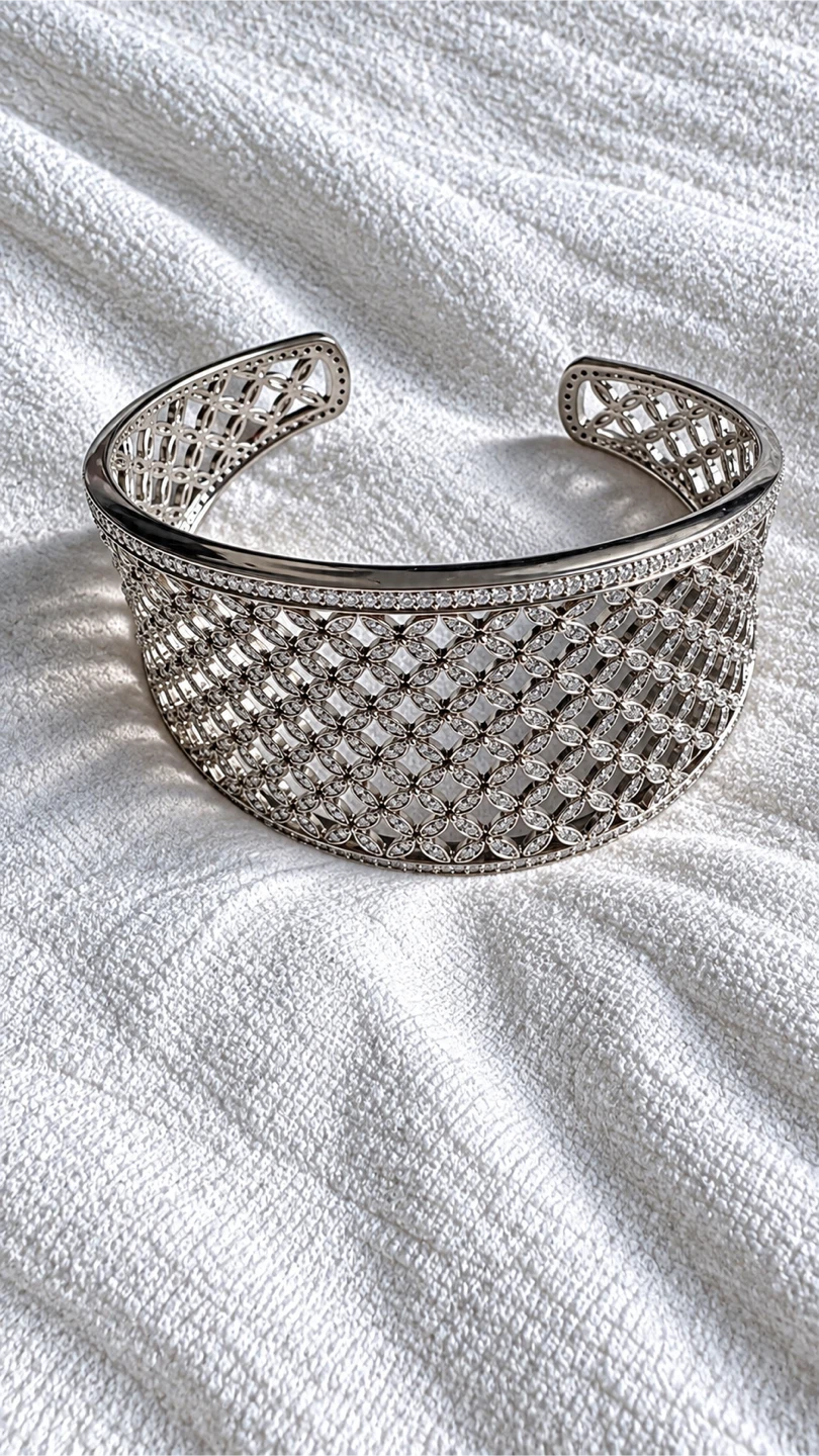 Silver Tone Cuff Bracelet with Geometric Pattern - photo 2