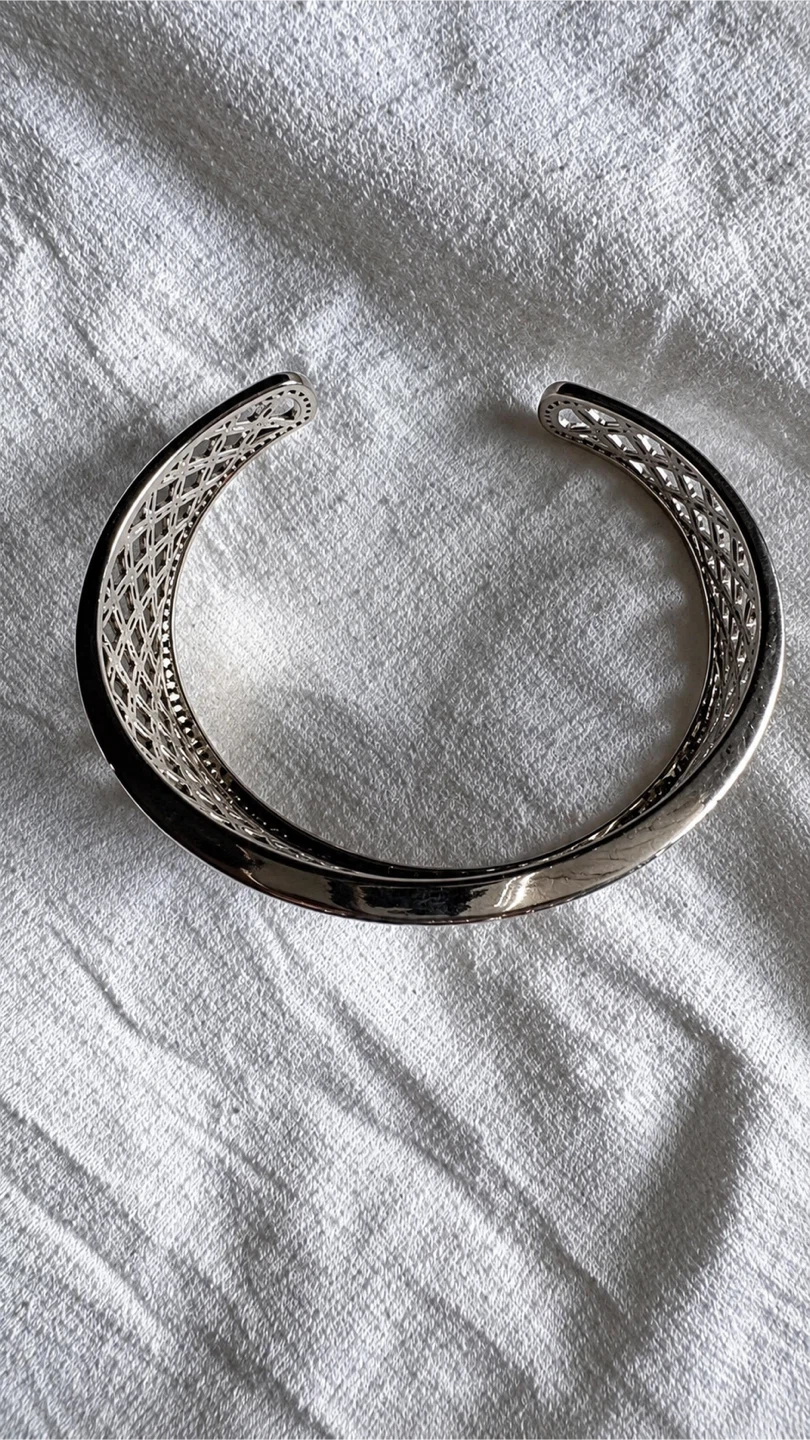 Silver Tone Cuff Bracelet with Geometric Pattern - photo 3