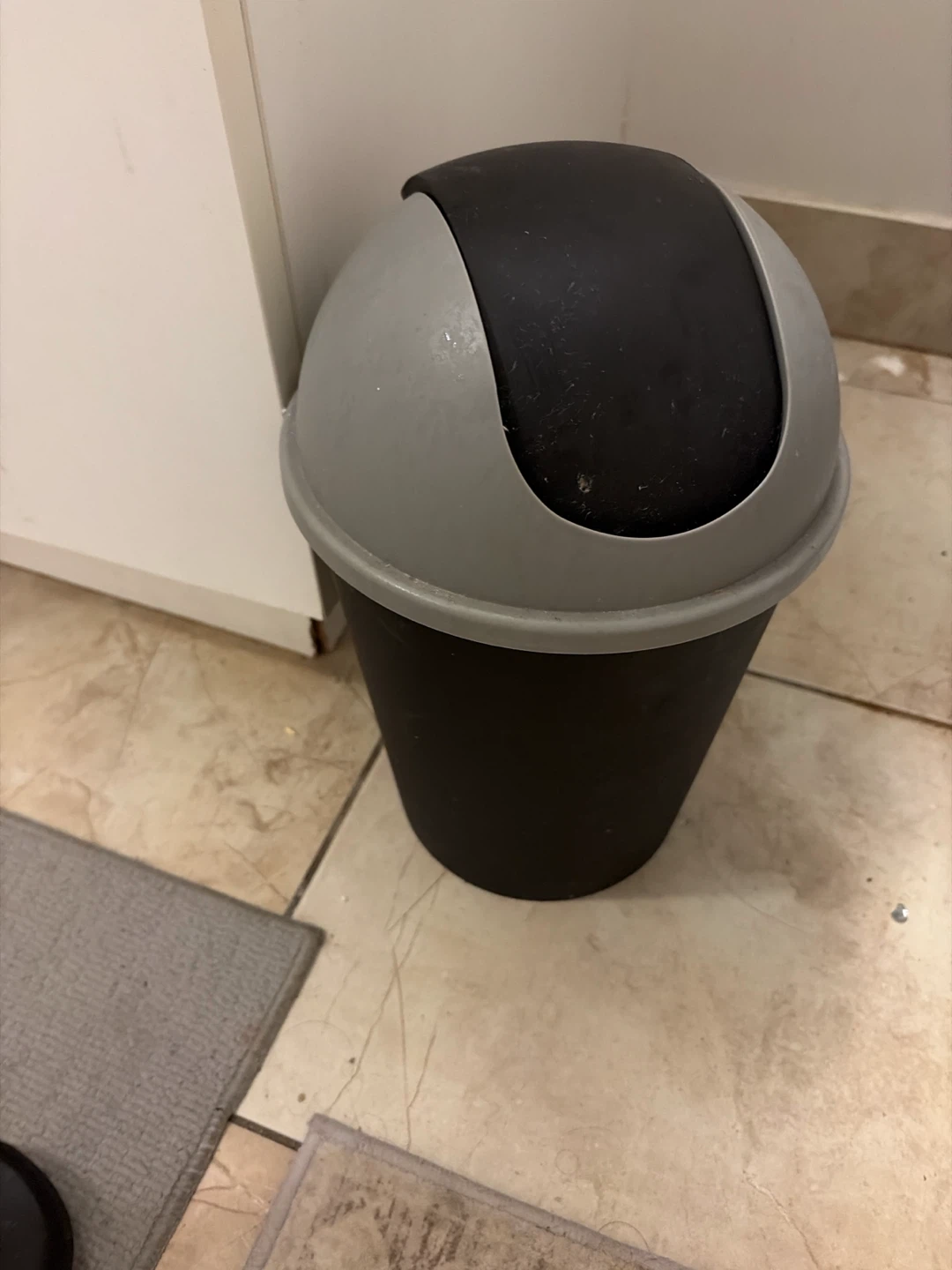 Grey and Black Swing-Top Trash Can