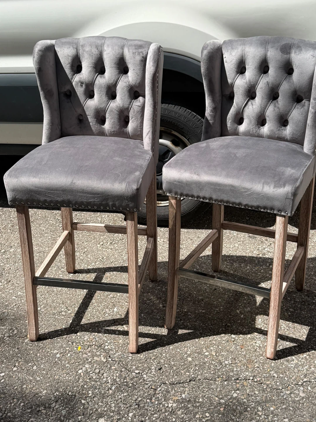 Set of 2 Grey Velvet Bar Stools